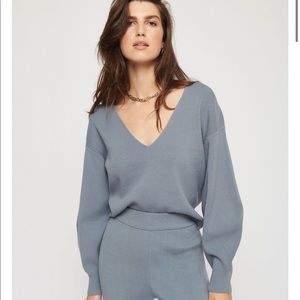 Dynamite Luca Puff Sleeve V-Neck Sweater